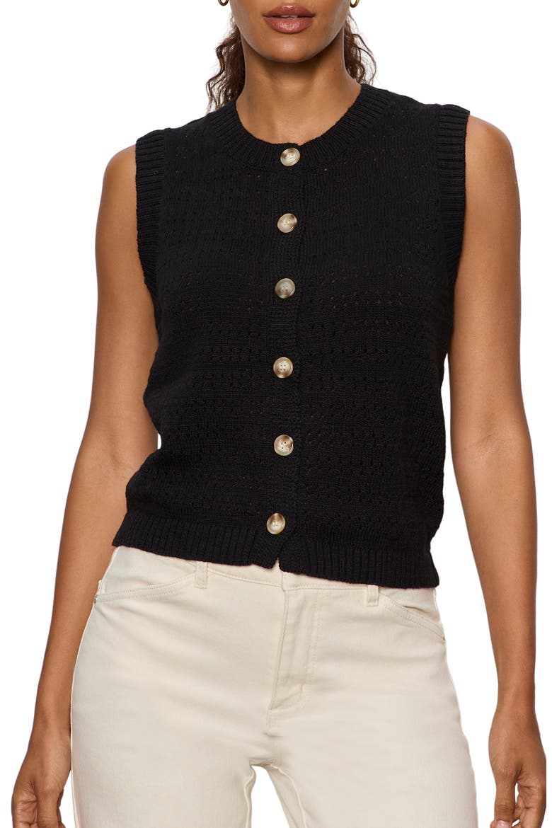 Cotton Pointelle Sleeveless Sweater, Main, color, BLACK