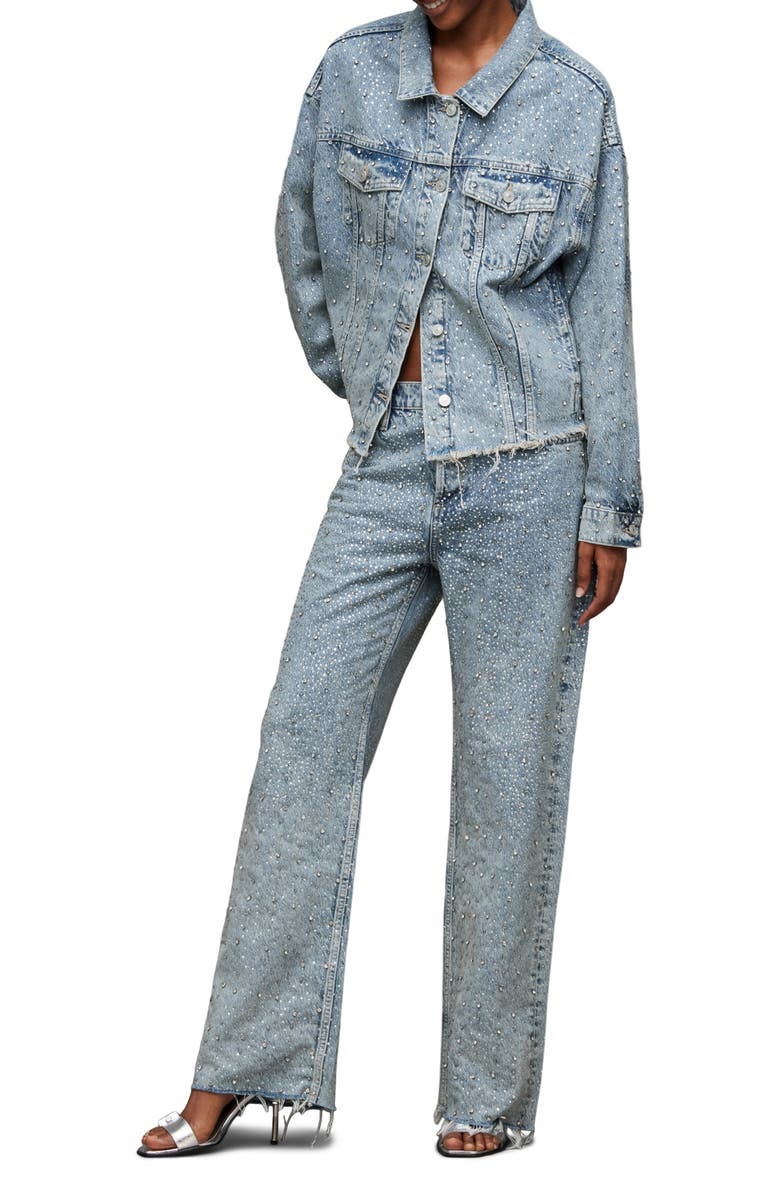 AllSaints Wendel Crystal Fray Hem Straight Leg Jeans, Alternate, color,