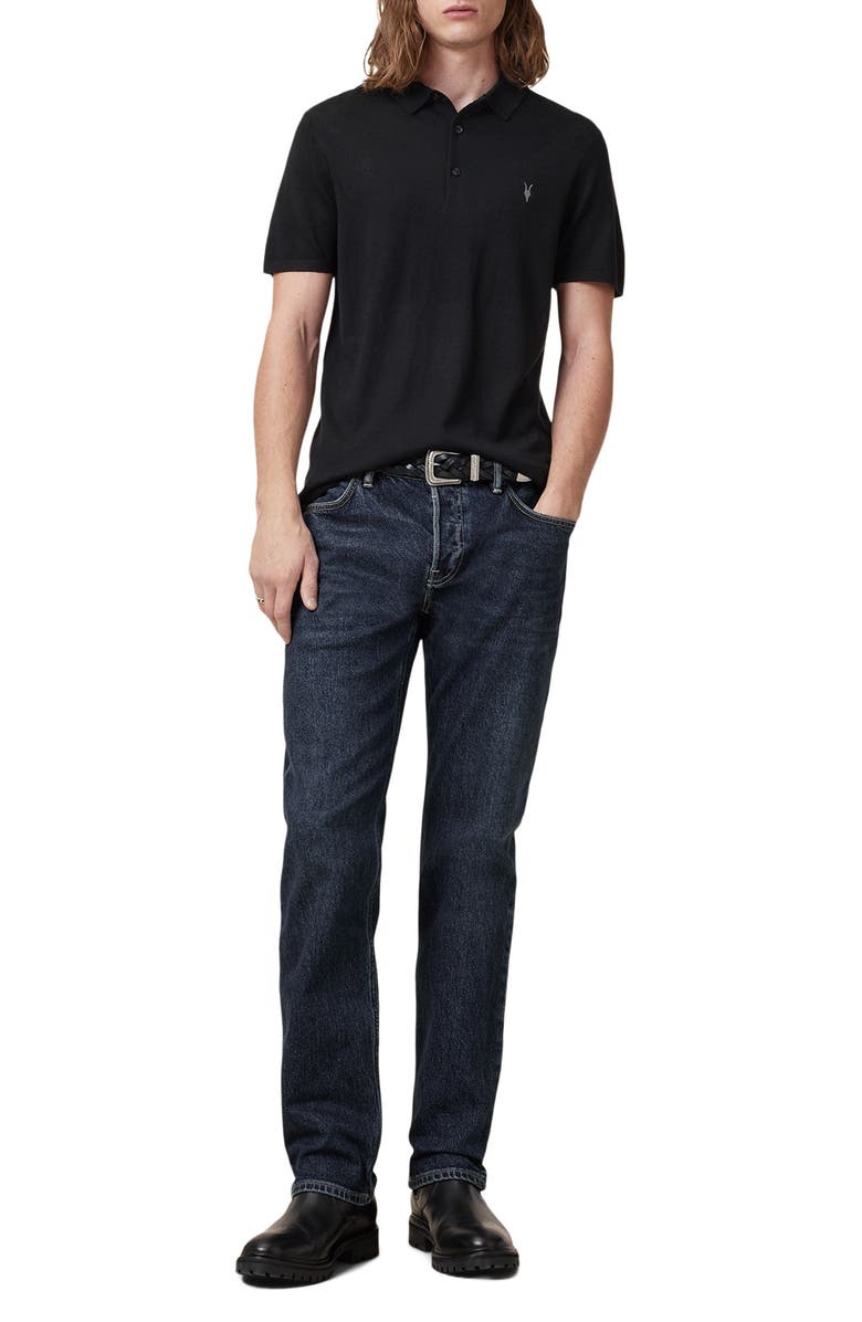 AllSaints Mode Merino Wool Polo, Alternate, color, Black