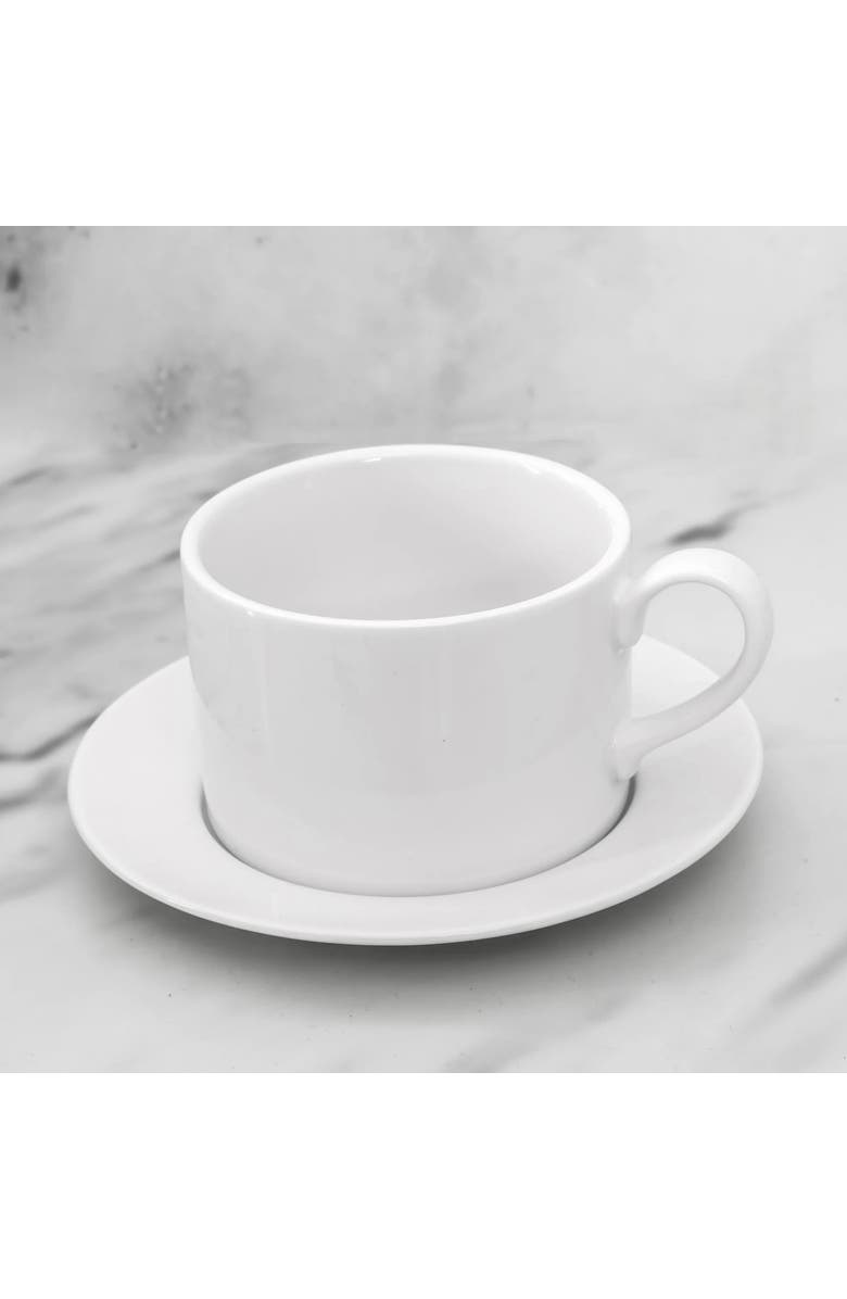 Our Table Simply White 6 Piece 3.75 Inch Porcelain Cups With Saucers Set, Alternate, color, White