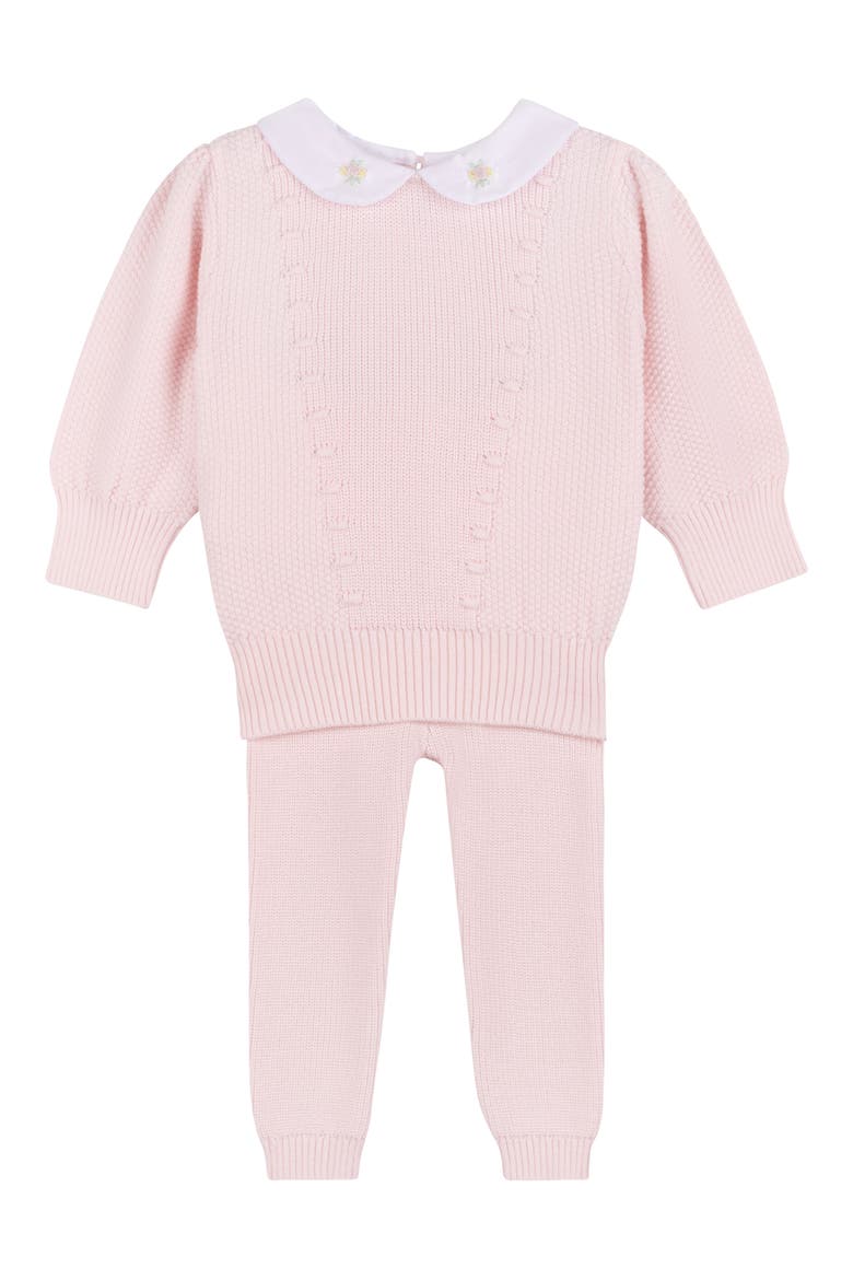 Peter Pan Collar Cotton Sweater & Pants Set, Main, color, PINK