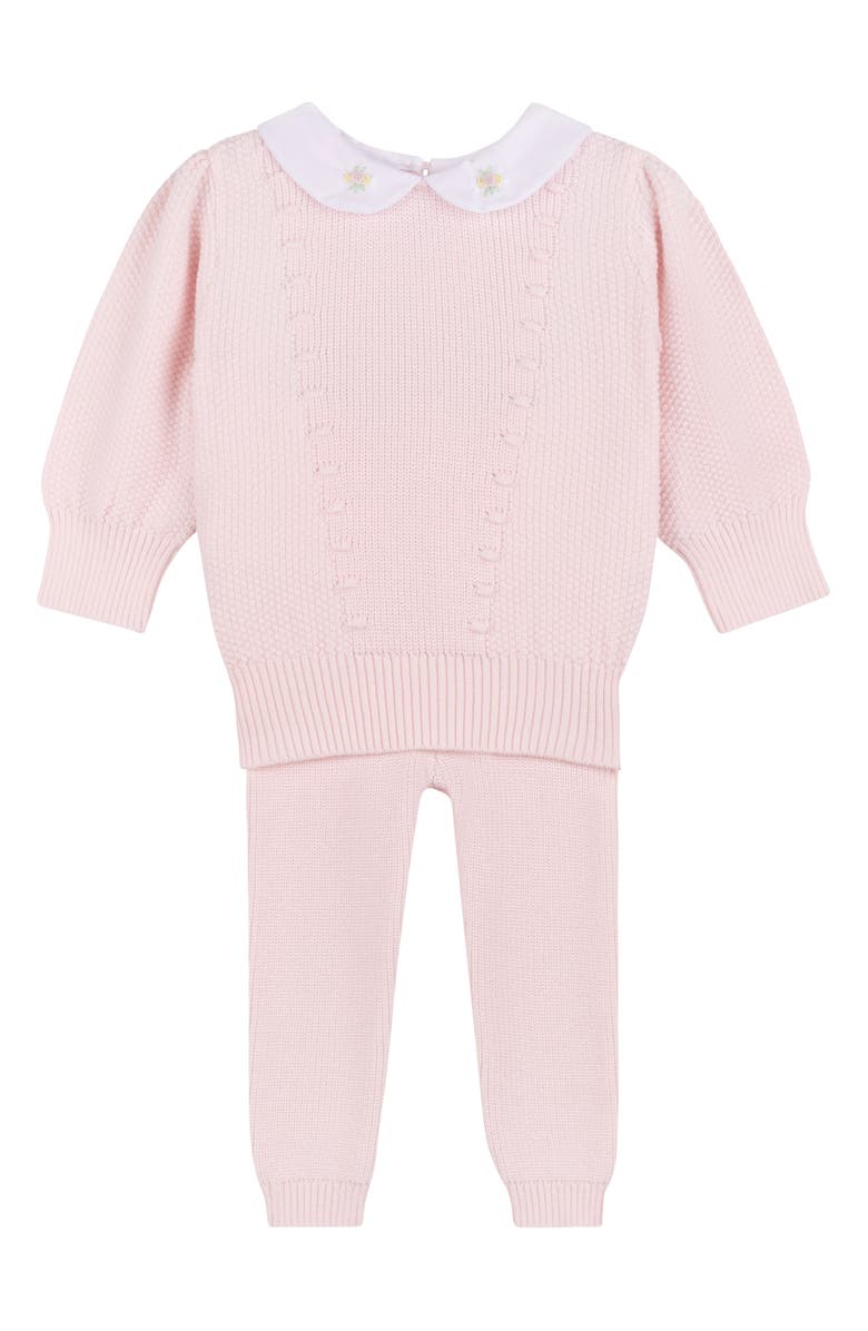 Feltman Brothers Peter Pan Collar Cotton Sweater & Pants Set, Main, color, Pink