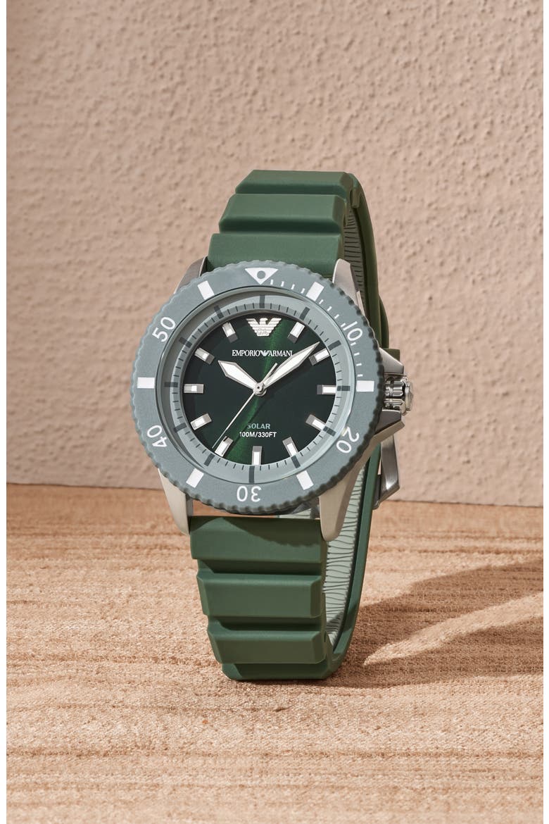 World Explorer Solar Silicone Strap Watch, 42mm, Alternate, color, GREEN