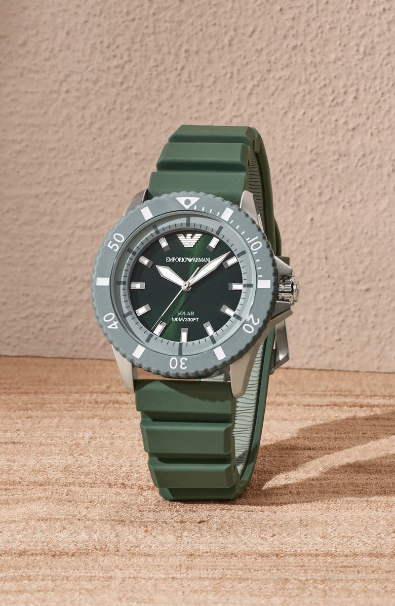 Emporio Armani World Explorer Solar Silicone Strap Watch, 42mm, Alternate, color,