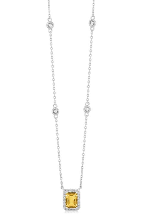 Rectangle Birthstone Cubic Zirconia Pendant Necklace