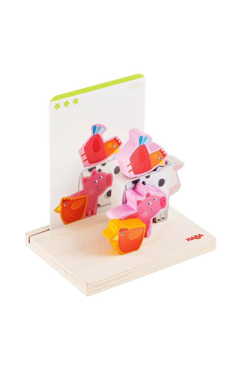 HABA Wooden Stacking Toy for Toddlers, On the Farm Educational STEM Blocks for 2+ Year Old, Montessori Learning Toys with 5 Template Cards, Alternate, color, Multi