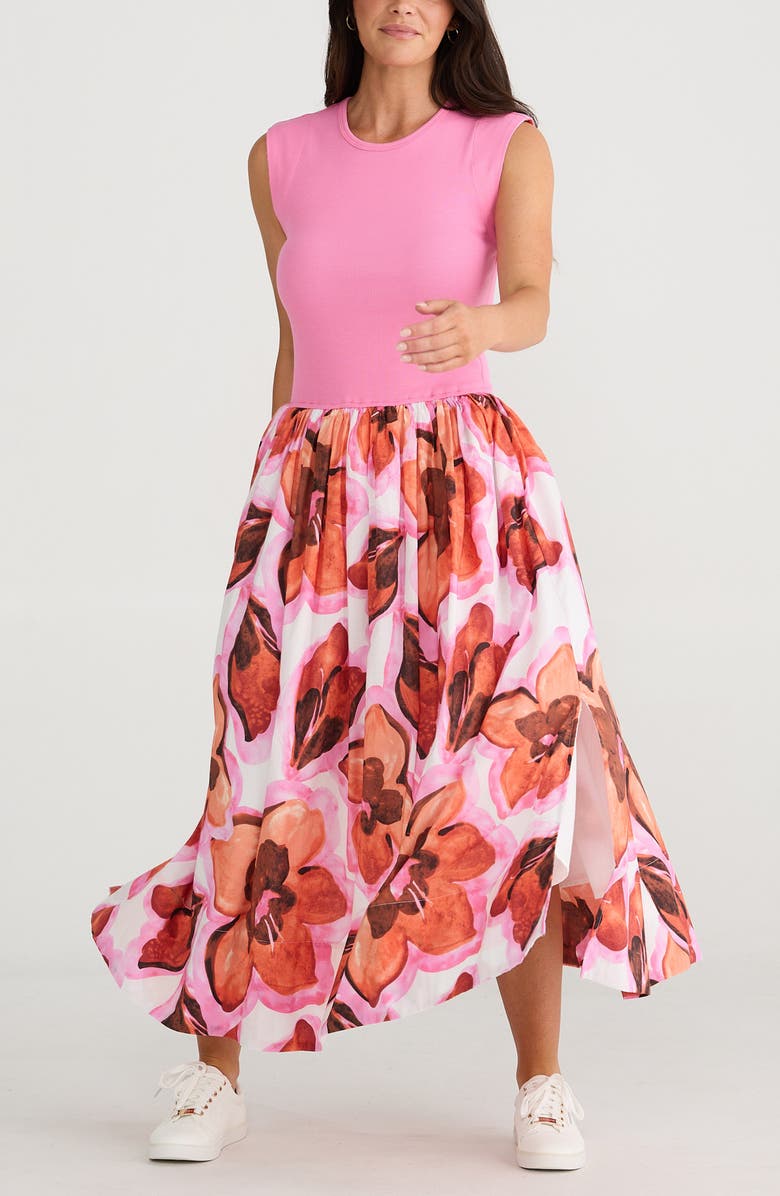 Brave+True Daphne Floral Sleeveless Mixed Media Dress, Alternate, color, Azalea