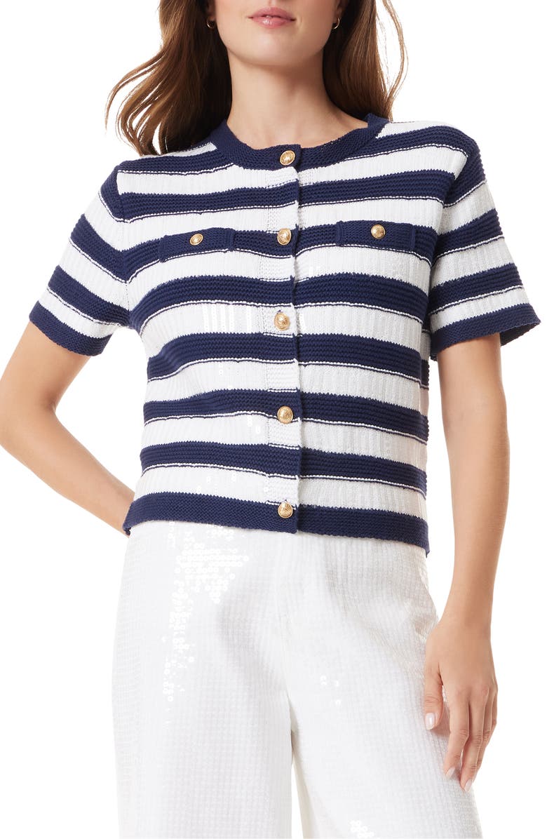 Sam Edelman Colleen Stripe Short Sleeve Cardigan, Main, color, 