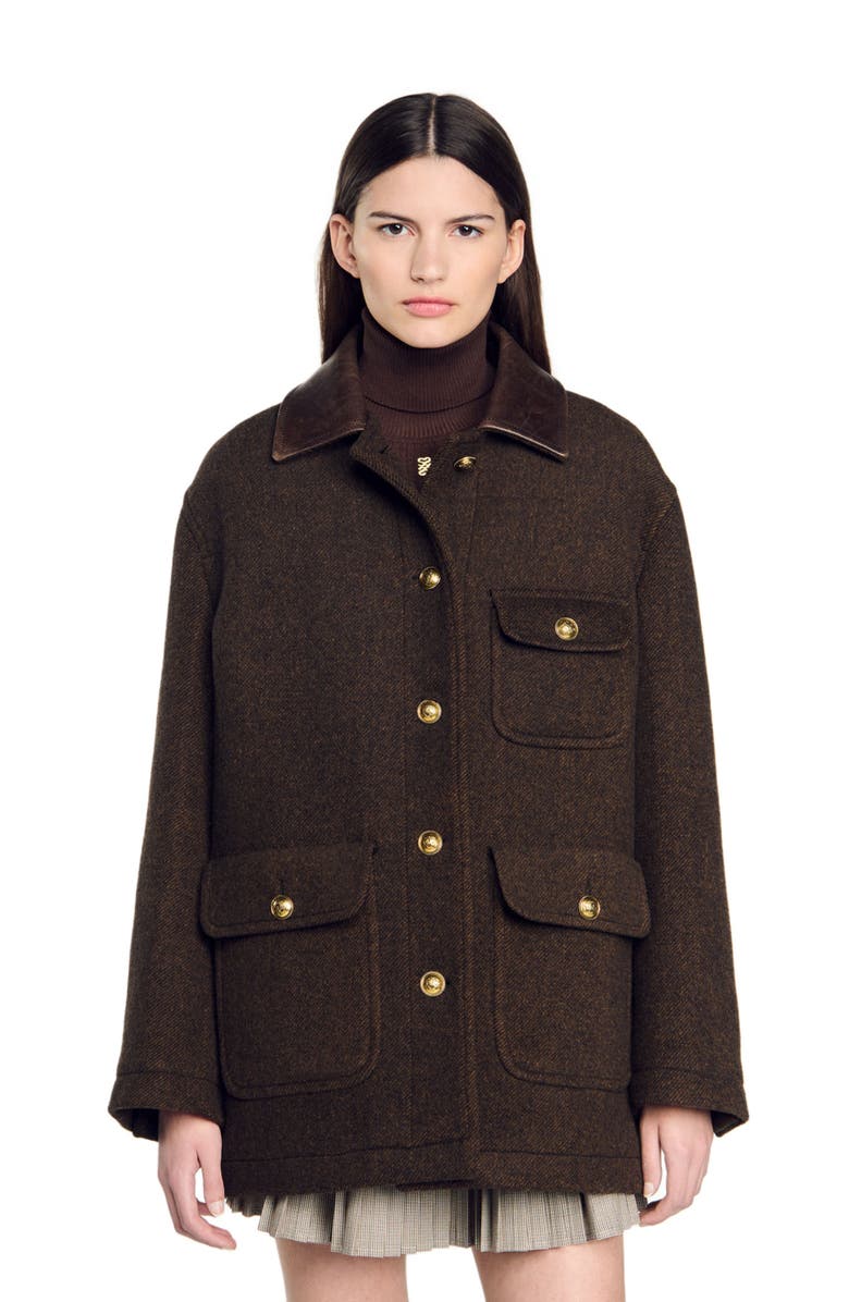 SANDRO Tweed coat, Alternate, color,