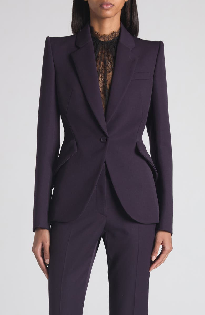 McQueen One-Button Wool Jacket, Main, color, Violet