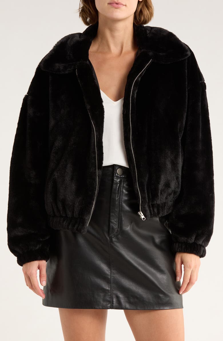Thread & Supply Faux Fur Zip Bomber Jacket, Main, color, Black