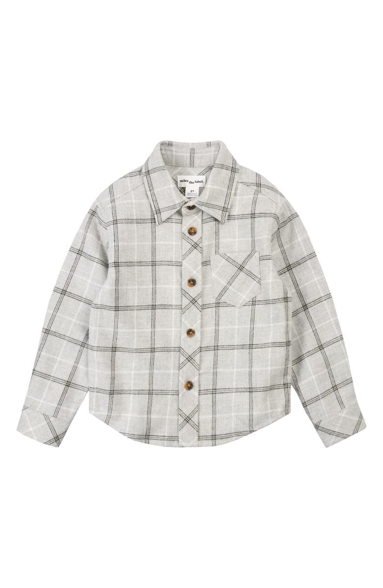 MILES THE LABEL Kids' Plaid Flannel Button-Up Shirt, Main, color, Light Grey