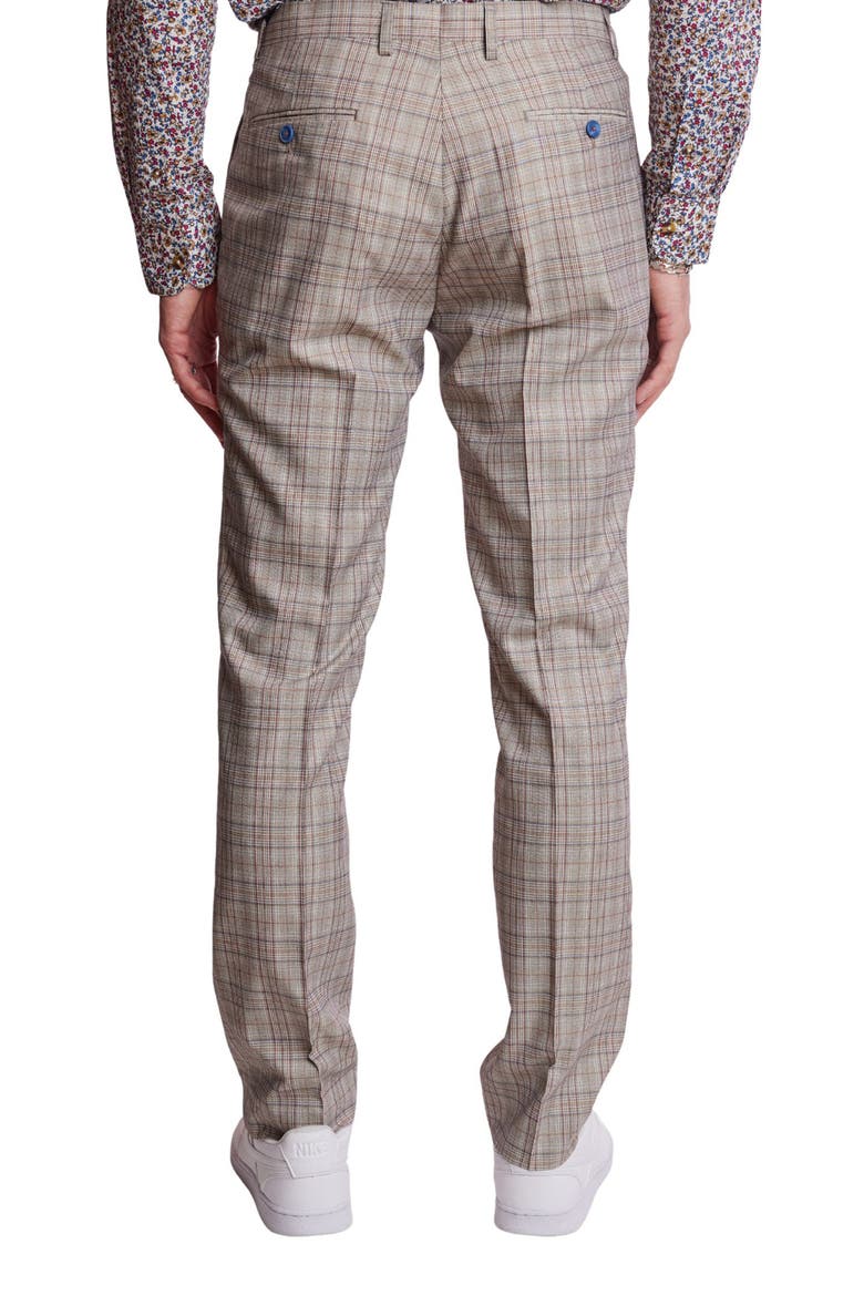 Downing Slim Flat Front Plaid Dress Pants, Alternate, color, TAN PINK BLUE PLAID