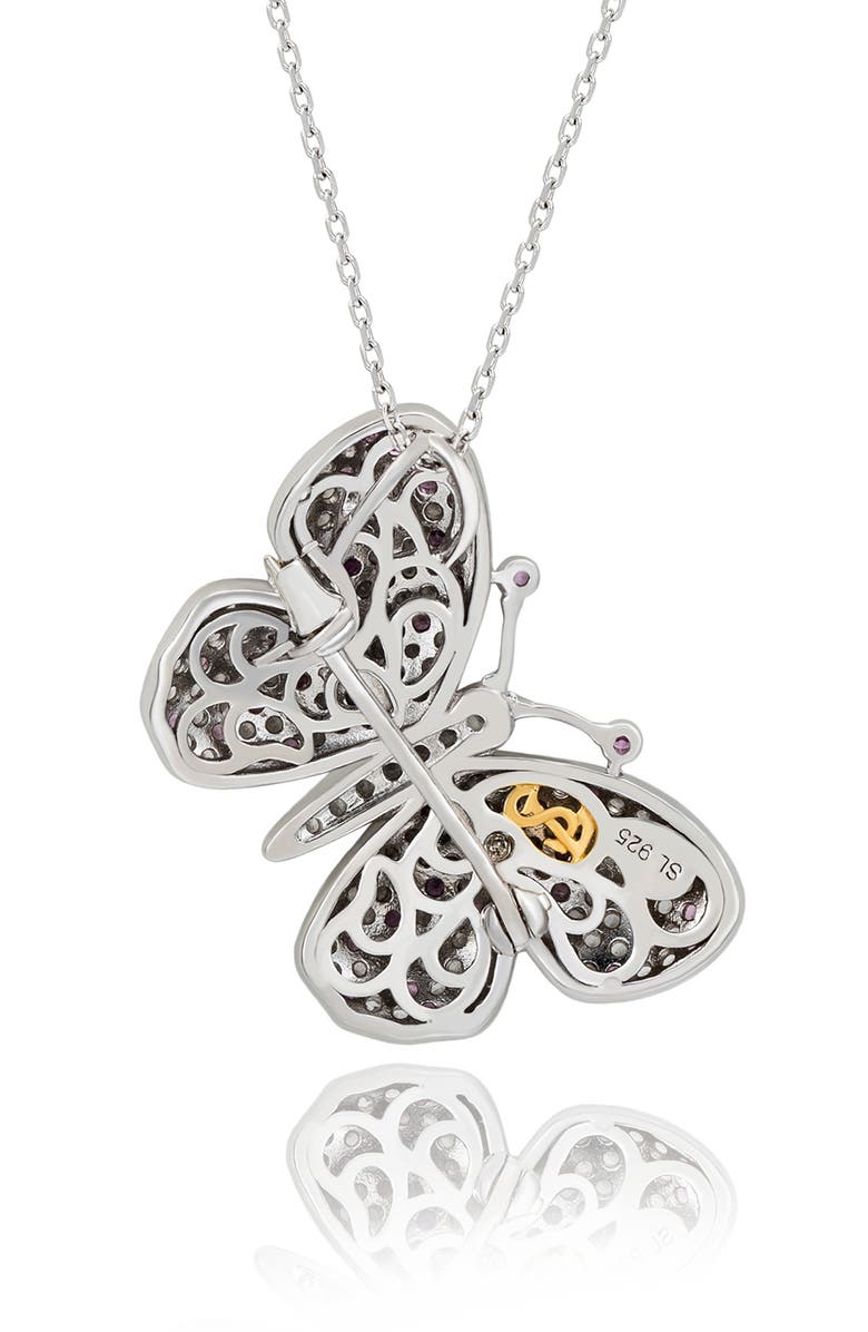 SUZY LEVIAN DIAMONDS Sterling Silver Pavé Pink & White Sapphire Butterfly Brooch Pendant Necklace, Alternate, color, Pink