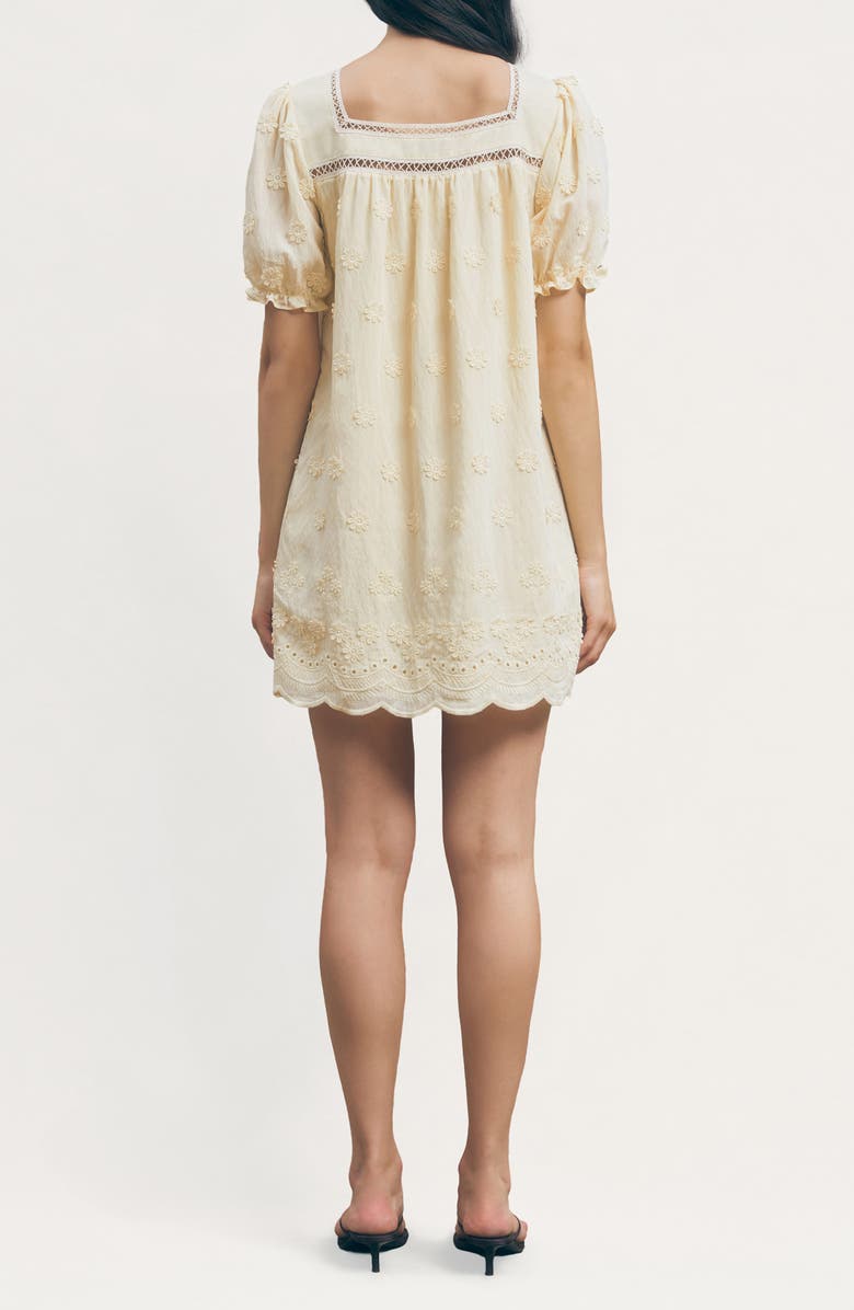 MAUDE CLUB Odette Floral Appliqué Mini Babydoll Dress, Alternate, color, Butter Yellow