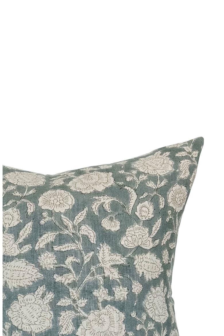 Lauren | Dusty Blue Floral Handblock Pillow Cover, Alternate, color, Dusty Blue