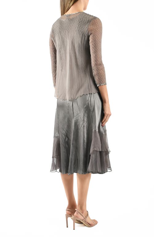 Komarov Sleeveless Charmeuse & Chiffon Cocktail Dress With Jacket In Gray
