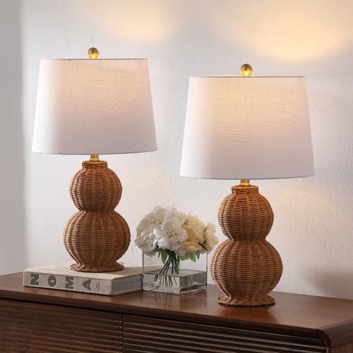 Jonathan Y Millie 23" Modern Coastal Woven Rattan Gourd Led Table Lamp In Brown
