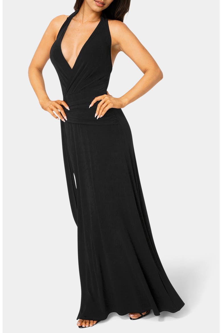 Plunge Neck Maxi Dress, Alternate, color, BLACK
