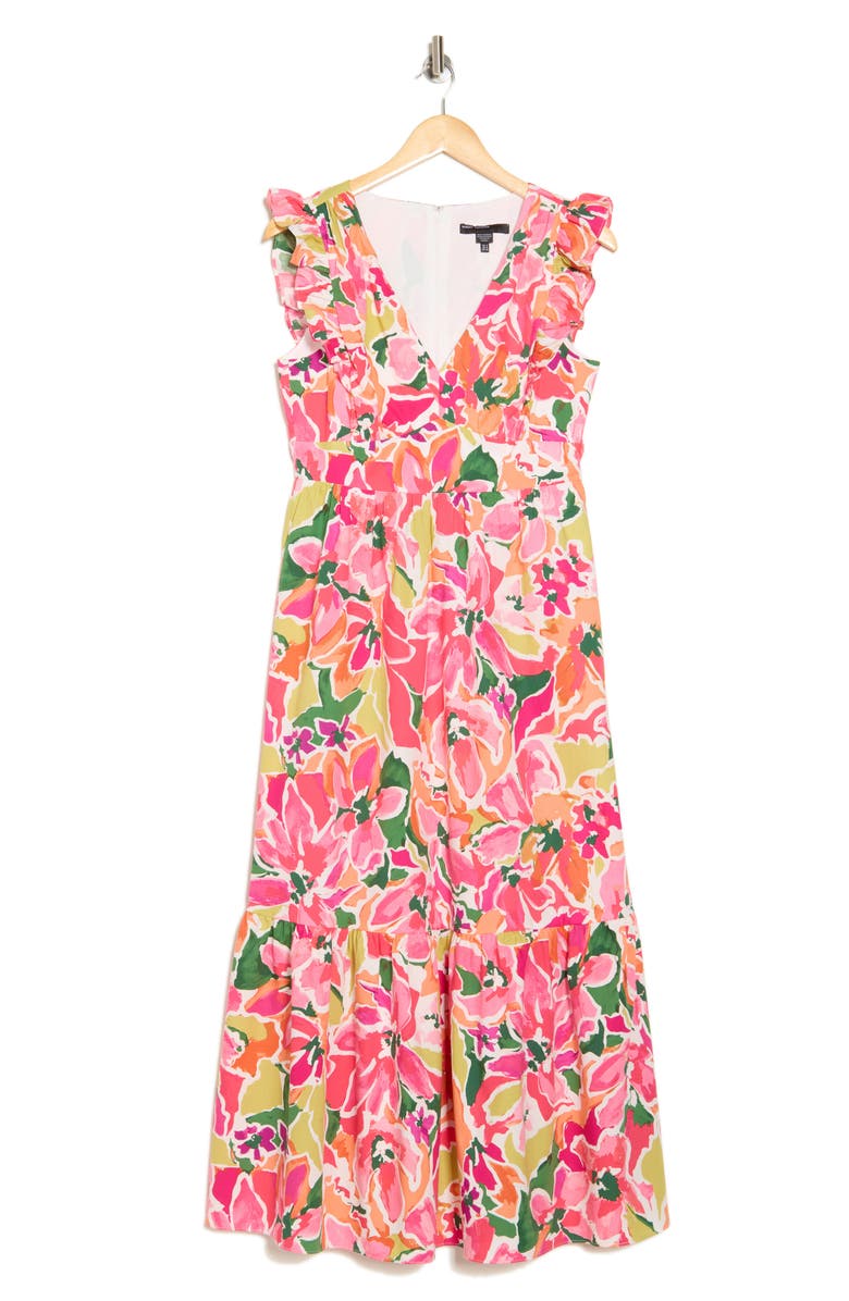 Maggy London Stretch Cotton Fit & Flare Maxi Dress, Alternate, color, Soft White/ Pink