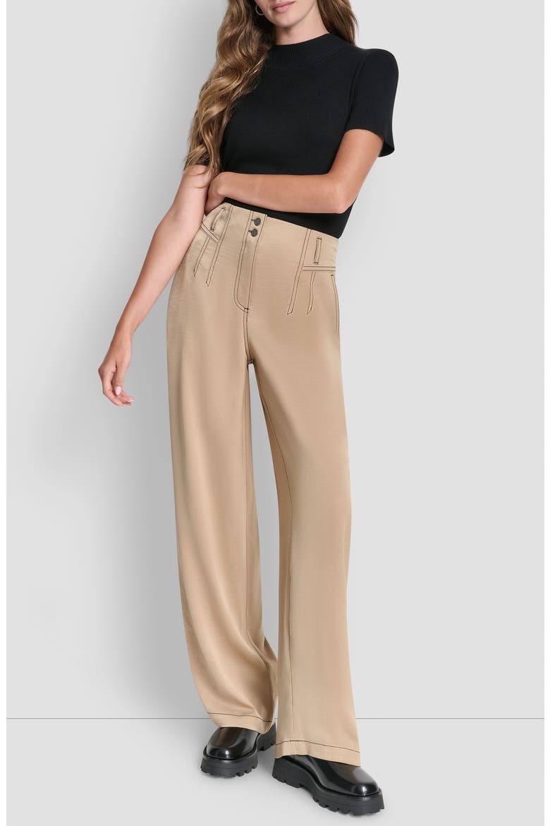 Topstitch Straight Leg Pants, Alternate, color, TRAVERTINE