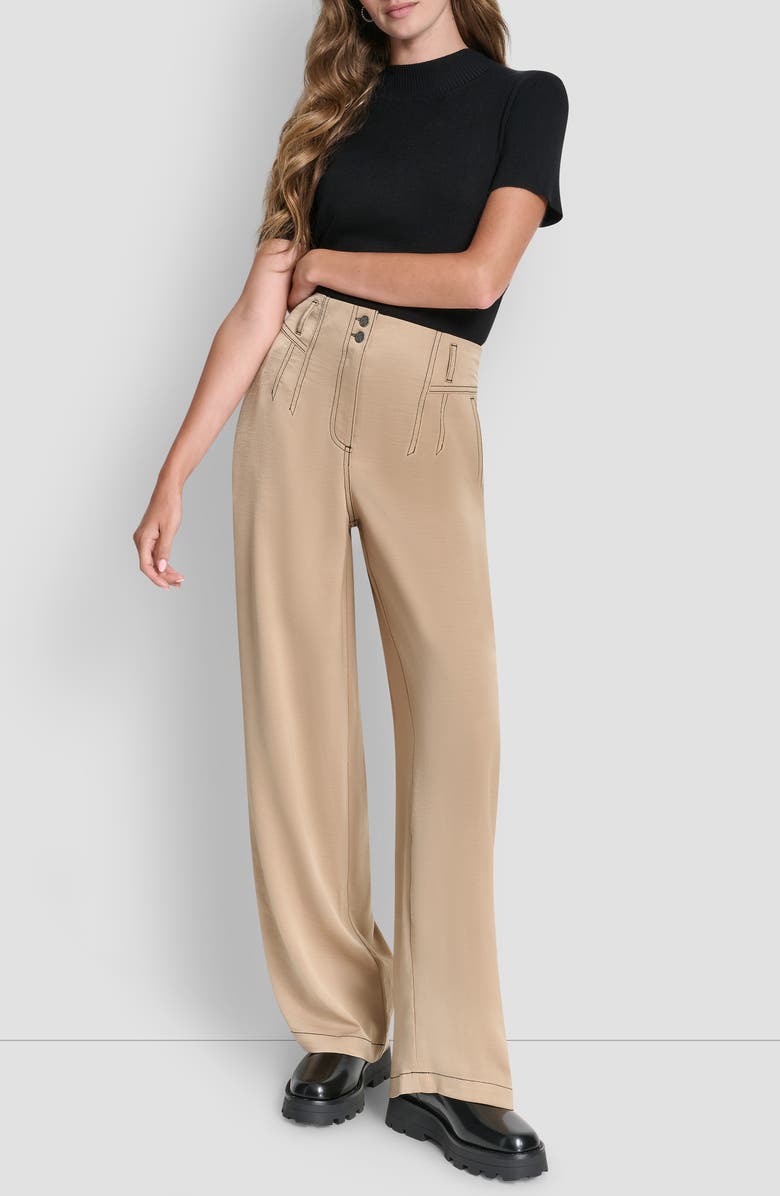DKNY Topstitch Straight Leg Pants, Alternate, color, Travertine