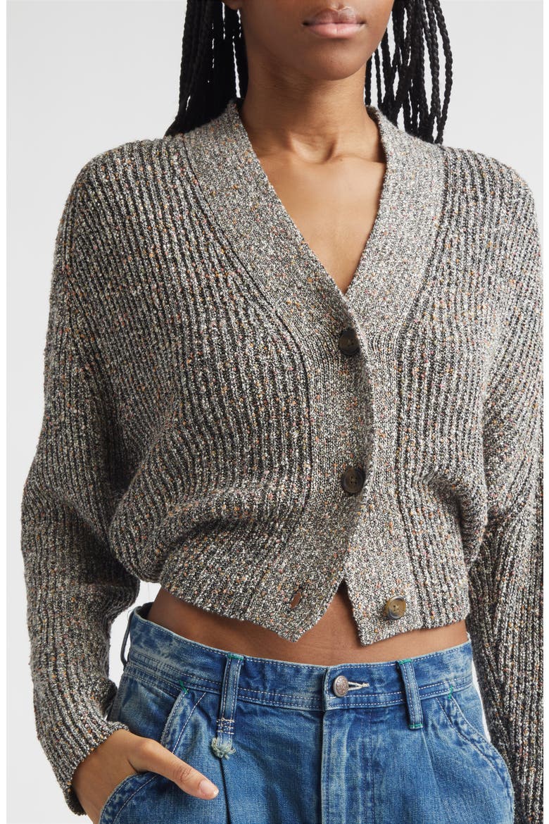 Split Hem Rib Crop Cardigan, Alternate, color, GREY MULTI