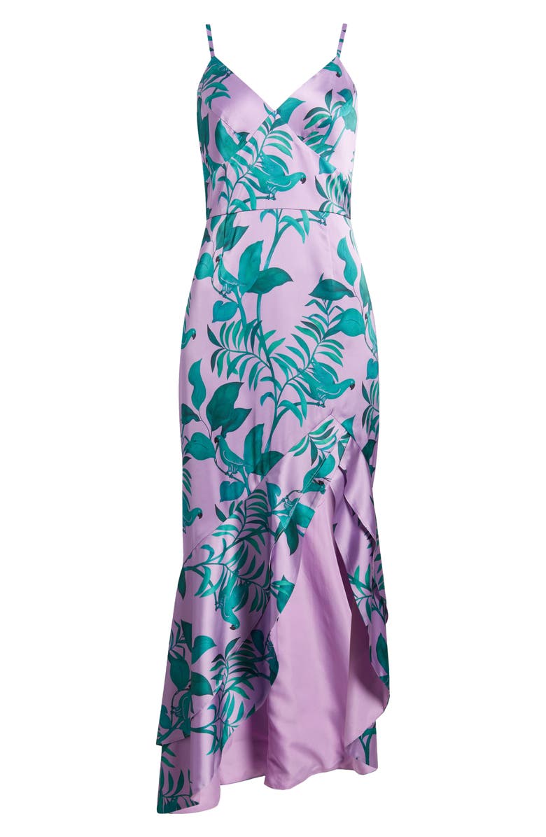 Hutch Angel Tropical Print Satin High-Low Dress, Alternate, color, 