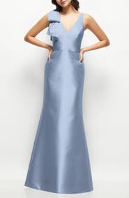 Alfred Sung Bow Detail Sleeveless Satin Twill Trumpet Gown