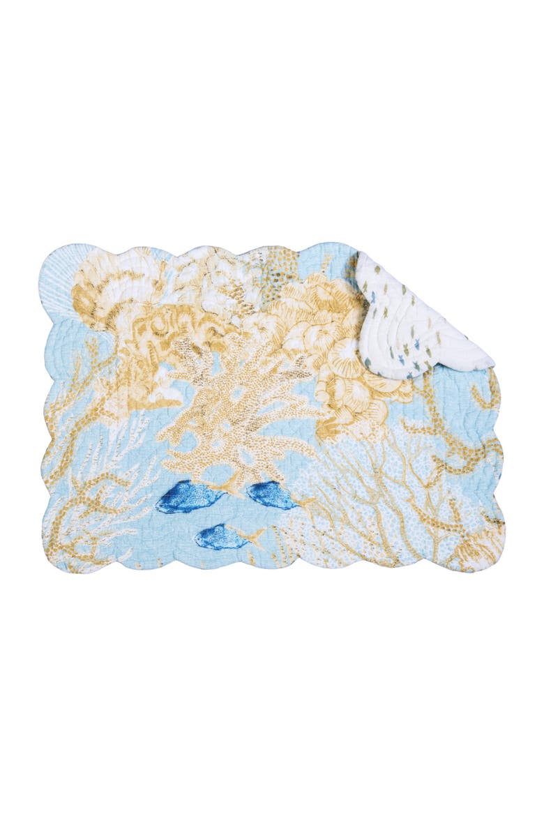 Belmont Reef Reversible Machine Washable Scallop Quilt Placemats Set of 6, Alternate, color, Yellow