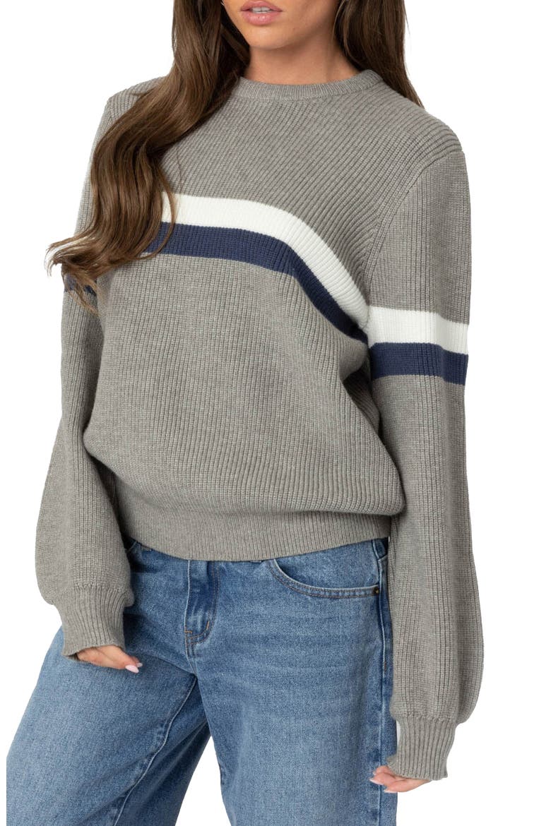 Stripe Oversize Sweater, Alternate, color, GRAY-MELANGE
