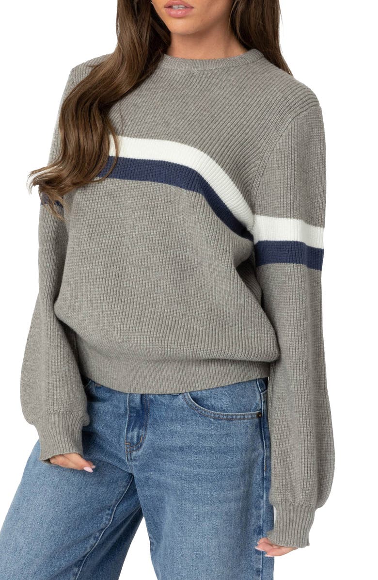 EDIKTED Stripe Oversize Sweater, Alternate, color, Gray-Melange