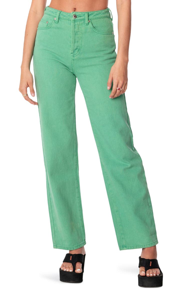 EDIKTED Willa High Waist Wide Leg Jeans, Main, color, Green
