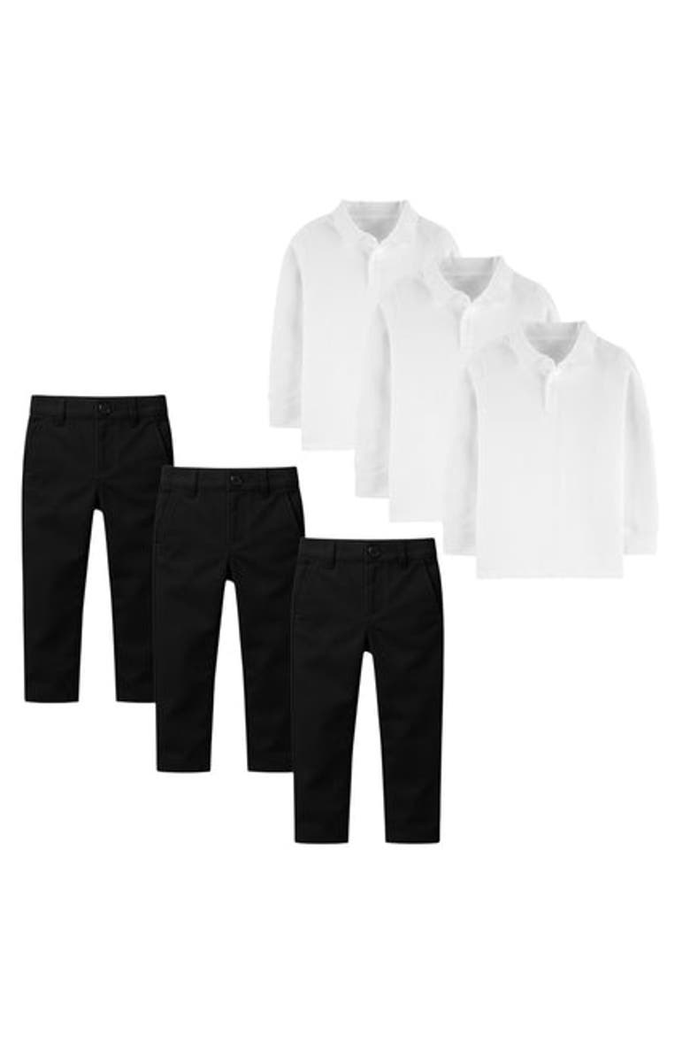 BenBen Kids Back to School Uniform Set  3 Long Sleeve Polo Shirts & 3 Pants Bundle, Main, color, 