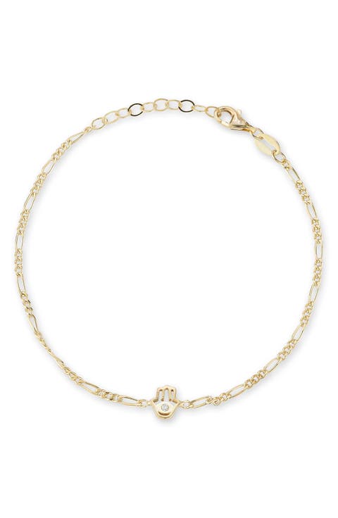 Hamsa Cubic Zirconia Figaro Link Bracelet