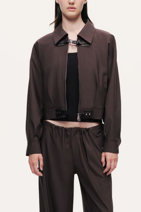 Buckle Detail Cropped Zip Jacket