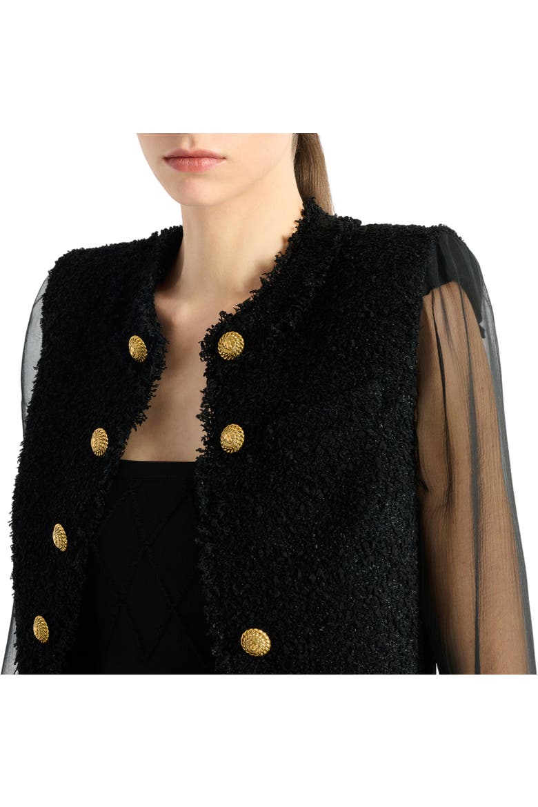 Cropped tweed and muslin jacket, Alternate, color, black