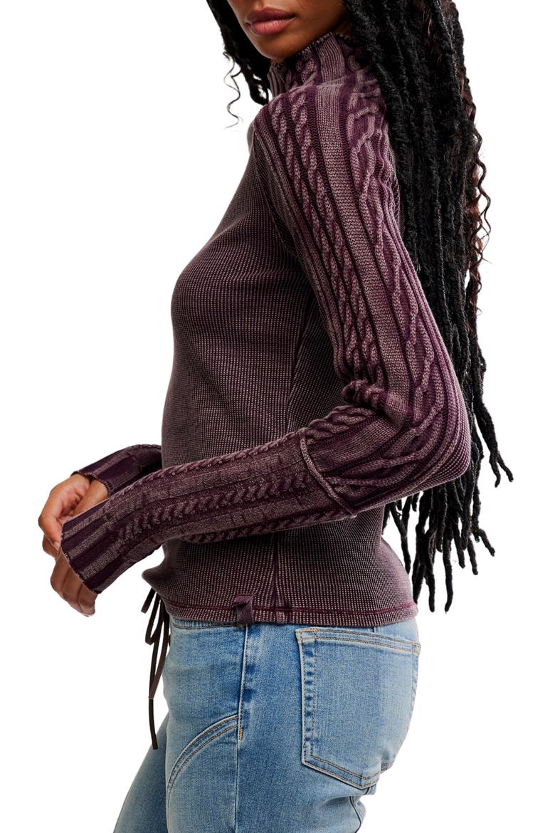 WTF Breezy Cable Knit Mock Neck Top, Alternate, color, VINTAGE GRAPE