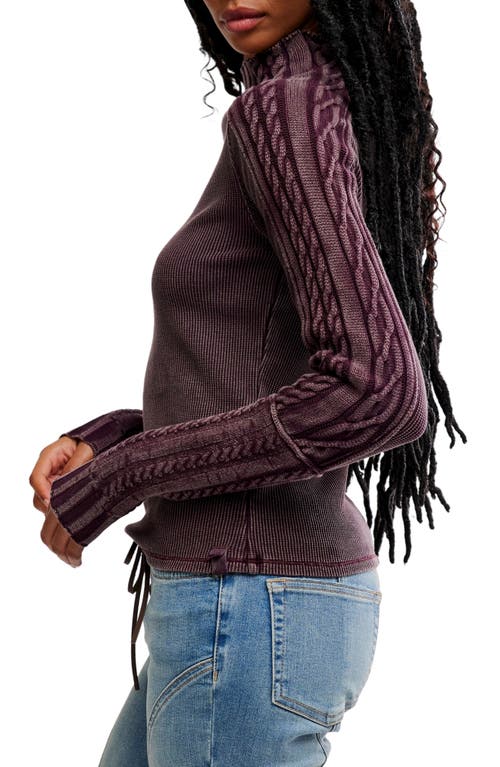 Free People Wtf Breezy Cable Knit Mock Neck Top In Purple