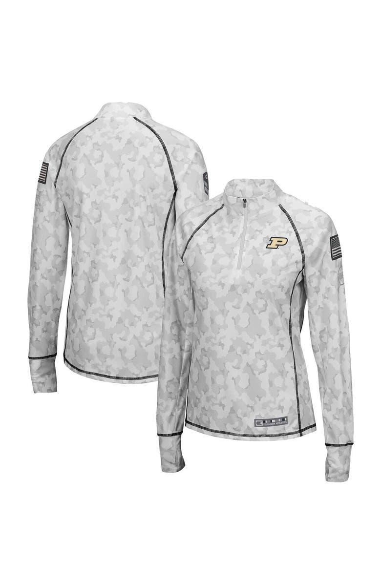 COLOSSEUM Women's Colosseum White Purdue Boilermakers OHT Military Appreciation Officer Arctic Camo Fitted Lightweight 1/4-Zip Jacket, Main, color, 