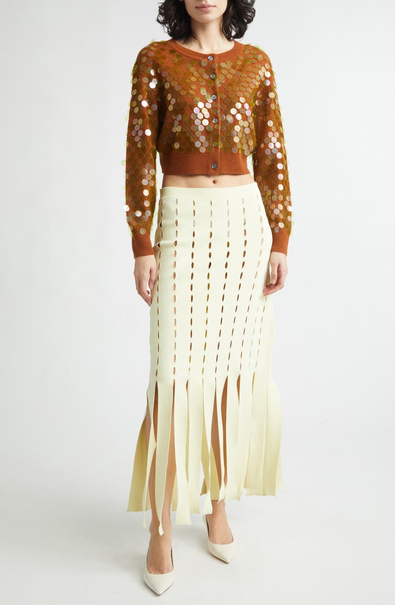 ZANKOV Mina Pointelle Knit Paillette Merino Wool & Cashmere Cardigan, Alternate, color, Tobacco