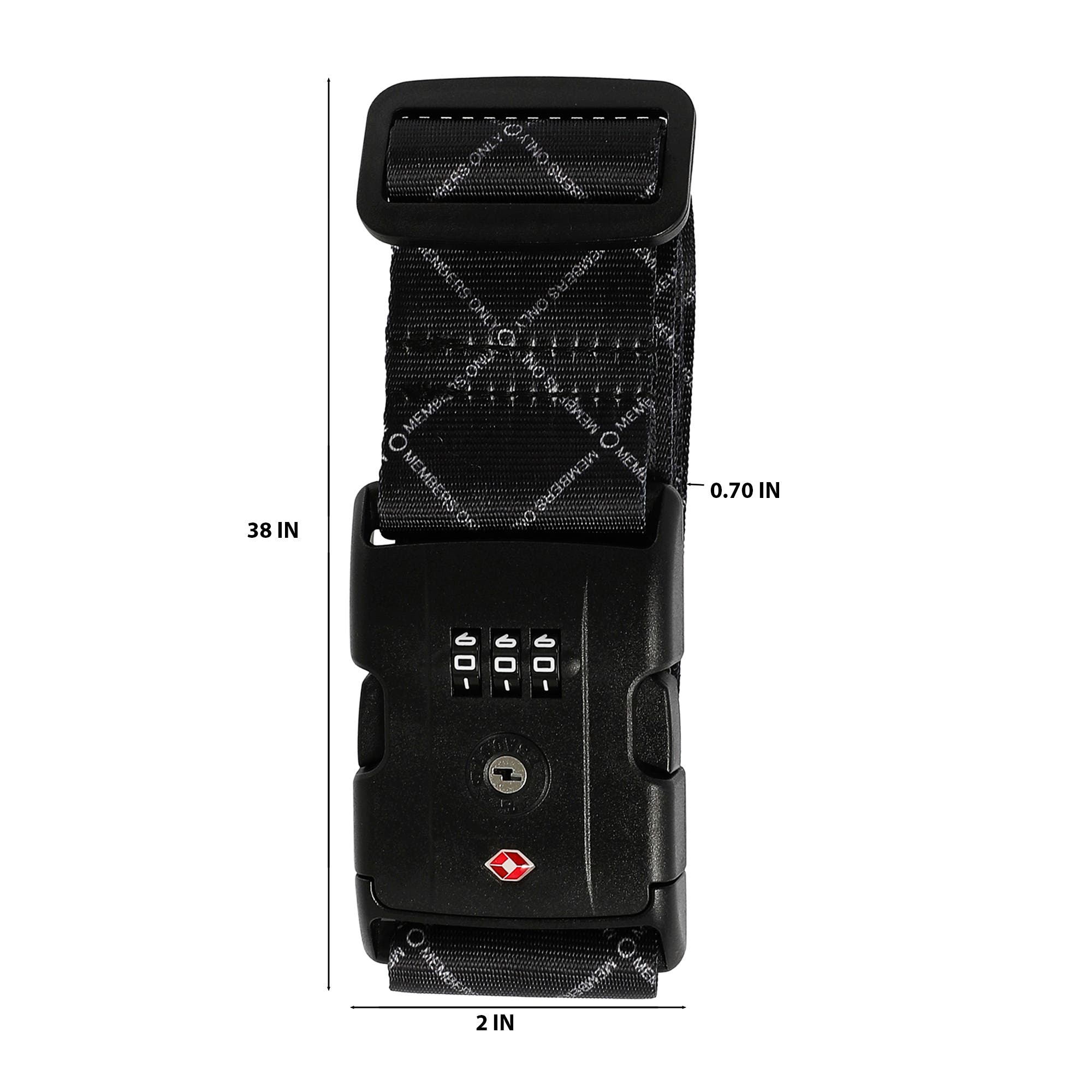 Members Only Adjustable Luggage Strap with Combination Lock, Alternate, color, Black