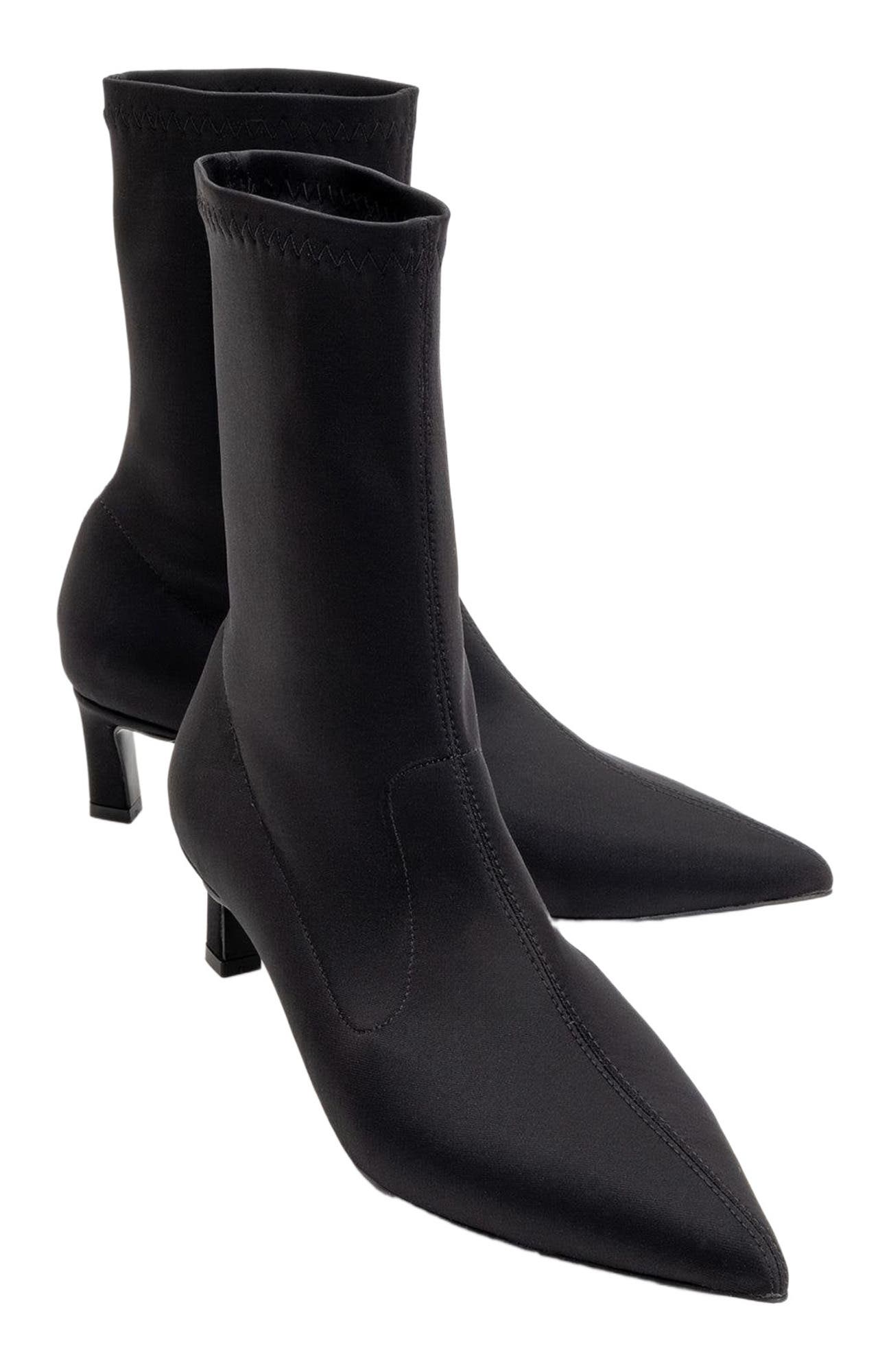 Prologue Shoes Lewin Pointed Toe Stiletto Boot, Main, color, Black Faux Stretch Leather