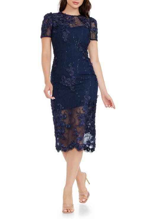 Lia Sequin & Flower Appliqué Sheath Dress