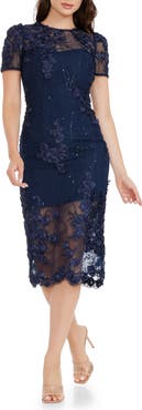 Dress the Population Lia Sequin & Flower Appliqué Sheath Dress