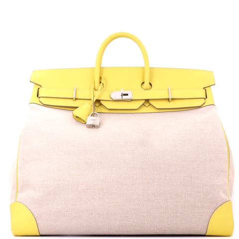 HAC Birkin Bag Toile and Yellow Evercolor with Palladium Hardware 50