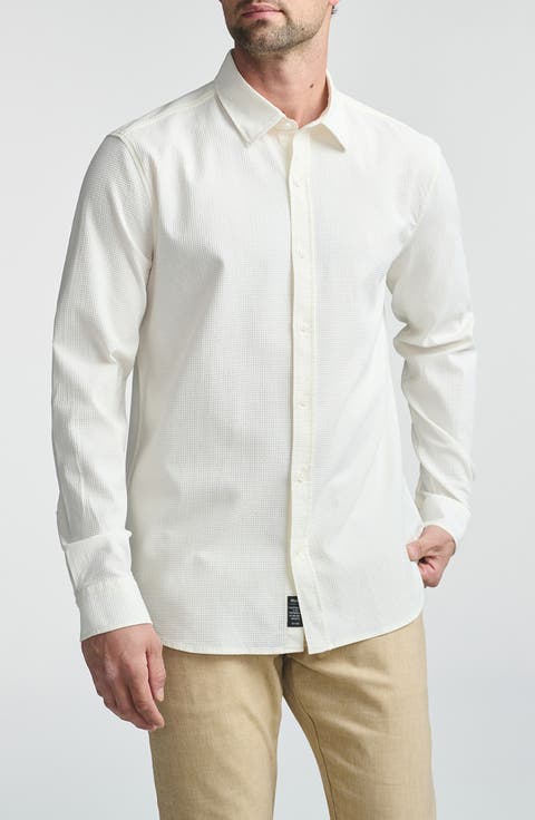 Textured Stretch Cotton Button-Up Shirt