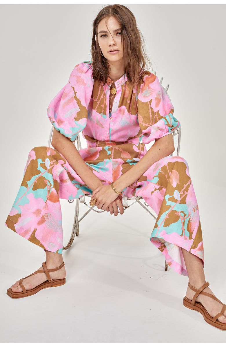 LANHTROPY Bubble Linen Shirt, Alternate, color, Aquarela