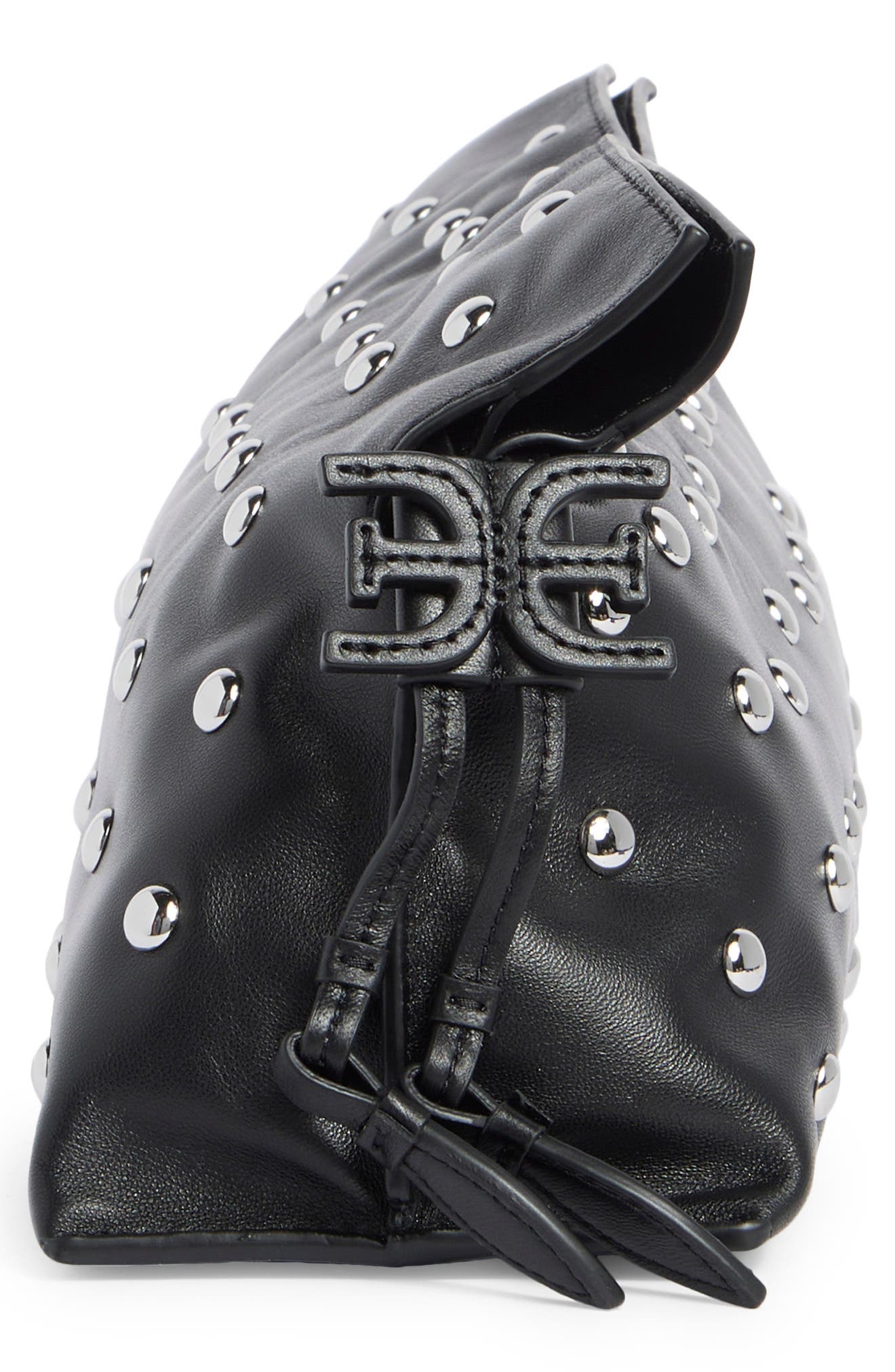 Sam Edelman Poppy Oversize Stud Leather Clutch, Alternate, color, Black