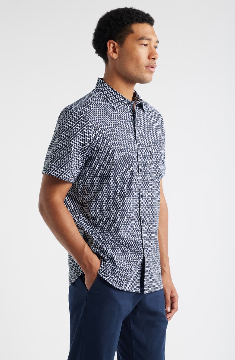 Nordstrom Check Short Sleeve Stretch Button-Up Shirt, Alternate, color, Navy Painted Check